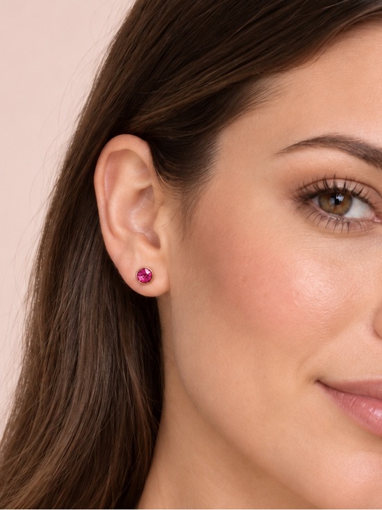 Jewelry - Fuchsia Pink Crystal Round Stud Earrings NWT